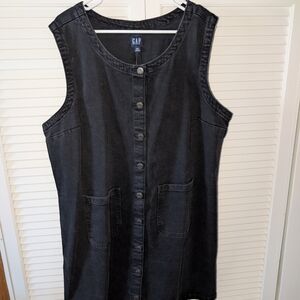 GAP Black Sleeveless Button-Front Denim Shift Dress